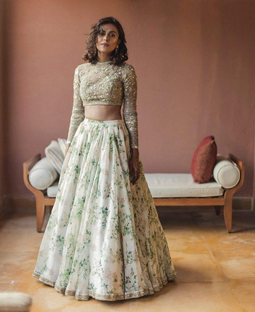 Floral Printed Khadi Organza Wedding Wear Lehenga Choli